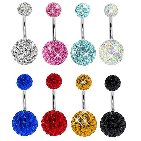 Buy Sexy Double Ball Dangle Belly Button Ring Cz Crystal Piercing Barbell