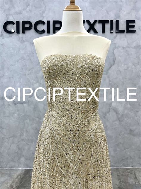 New Champagne Cleopatra Met Gala Beaded Sequin Lace Cipciptextile