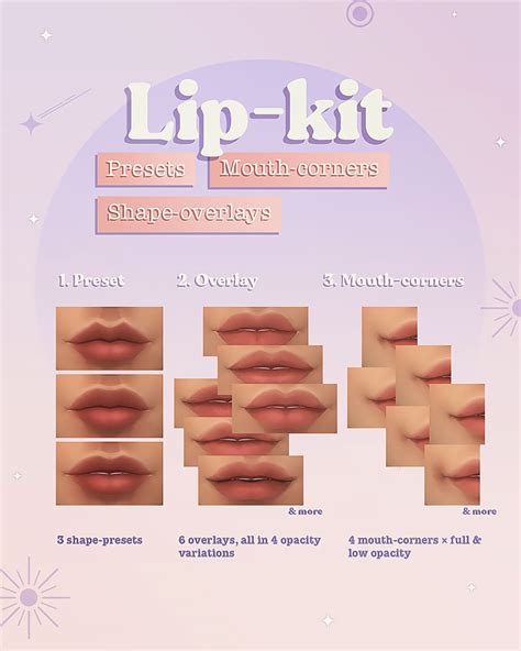 Lip Kit Presets Shape Overlays And Mouth Corners Miiko Sims Sims 4