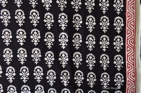 Items Similar To Indian Flower Design Black Block Print Fabric Indian