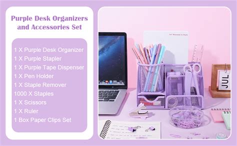 Purple Mesh Desk Organizer And Accessories Purple T