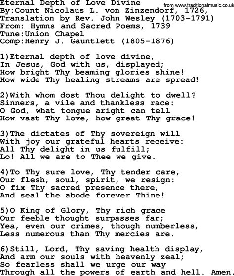 Methodist Hymn: Eternal Depth Of Love Divine - lyrics with PDF