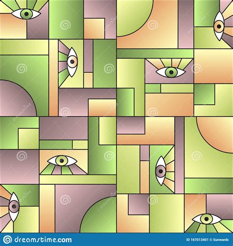 Pattern With Eyes In Geometric Shapes Grid Stock Vector Illustration