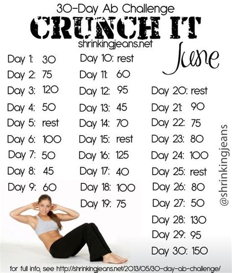 Crunch Challenge Month Workout Day Ab Challenge Workout Calendar