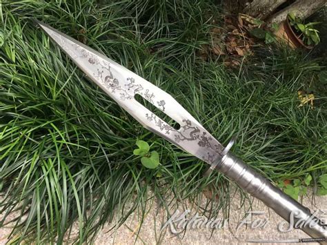1060 Carbon Steel Long Spear with Beautiful Flower Engraving - Katanas ...