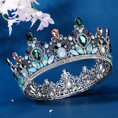 Diezi Baroque Vintage Purple Crystal Crown Multicolor Bridal Tiara For