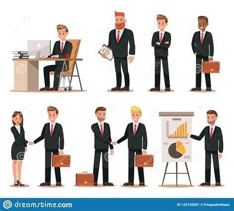 Set Of Business Characters Working In Office Vector Illustration
