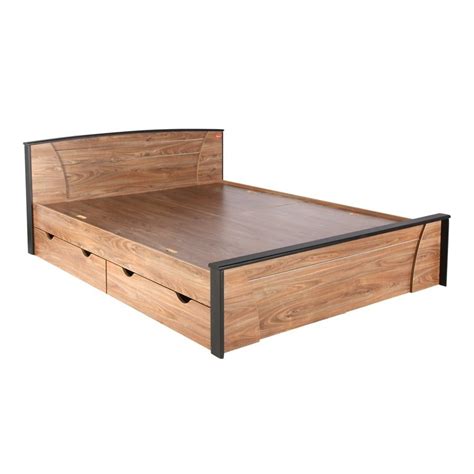 Meranti Wood Brown Modern Wooden Box Double Bed For Homehotel Etc