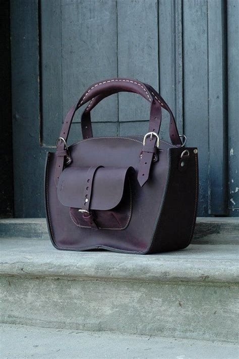 Leather Shoulder Bag With Clutch Set Handmade Bag Ladybuq Plum Etsy Leather Bags Leather