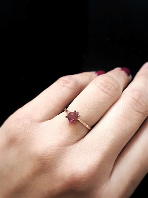 Raw Garnet Stone Ring White Gold Garnet Ring Garnet Rose Etsy