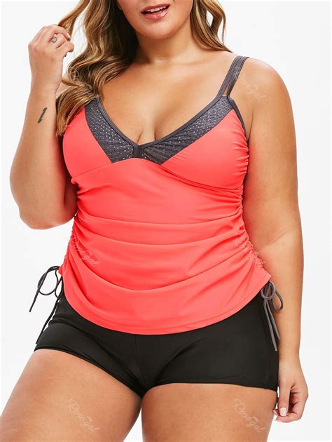34 Off Plus Size Plunge Drawstring Cinched Tankini Swimsuit Rosegal