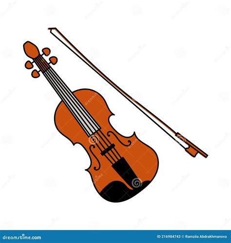 Musical Instrument Sketch Violin Or Viola With Bow Cartoon Color