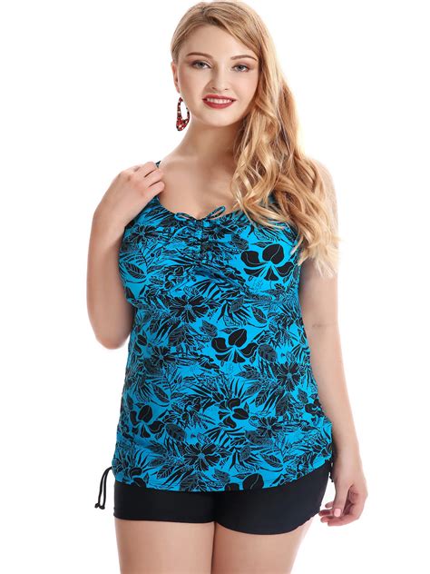 Sayfut Womens Plus Size Swimsuit Vintage Printed Tankini Set Two Piece