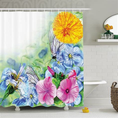 Watercolor Flower House Decor Shower Curtain Surreal Iris Peony Poppy
