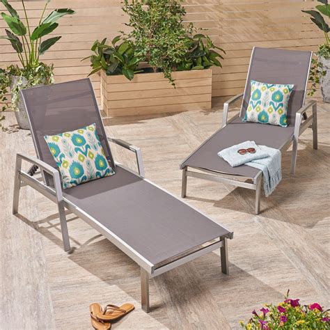 Terrance Outdoor Mesh And Aluminum Chaise Lounge Set Of 2 Gray