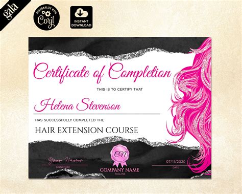 Certificate Of Completion Hair Extension Certificate Etsy España