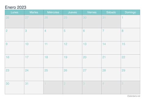 Calendario Enero 2023 Para Imprimir