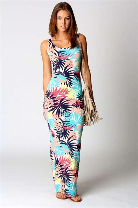 Womens Tropical Print Scoop Neck Maxi Dress Boohoo Uk Tropical