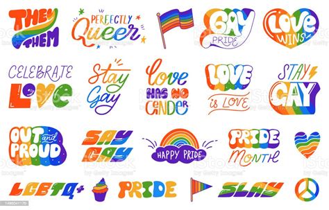 lgbtq community color hand lettering set collection of handwritten inspirational gay pride
