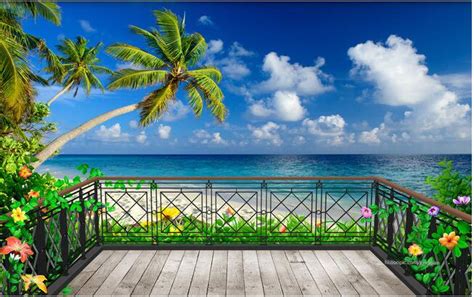 3d Wallpaper Custom Mural Non Woven Balcony Beach Seascape 3 D Tv