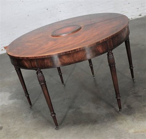 Federal Style Mahogany And Leather Flip Top Demilune Or Game Table By