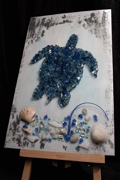 Turtle Crushed Glass Resin Art Oceaan Wanddecoratie Etsy