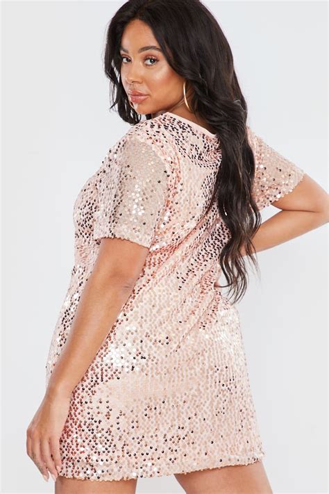 Curve Madeline Rose Gold Sequin T Shirt Dress In The Style Australia