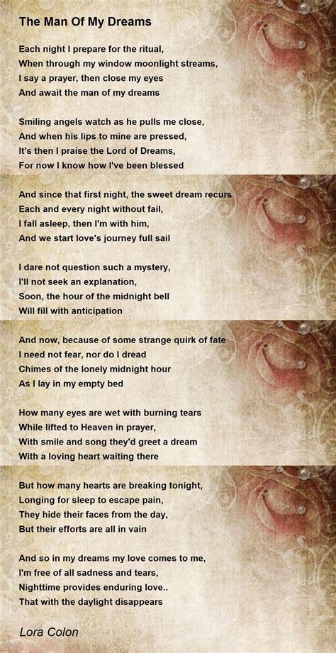 The Man Of My Dreams Poem By Lora Colon Poem Hunter