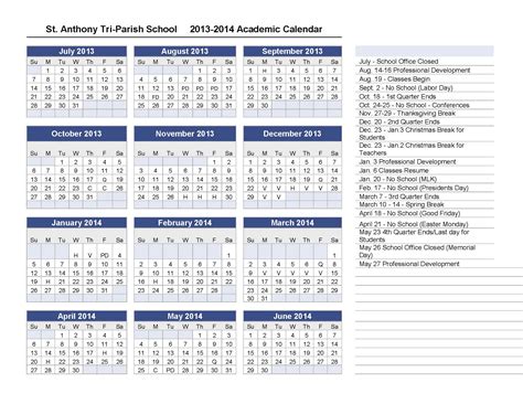 2013 2014 Academic Calendar Excel Templates