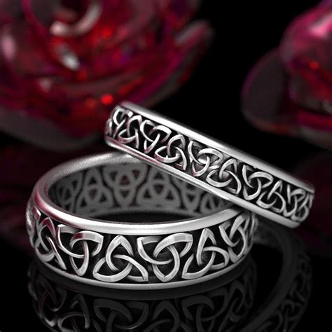 Celtic Wedding Ring Set His And Hers Matching Rings Sterling Silver