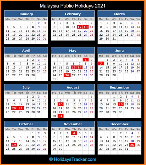Malaysia Public Holidays 2021 Holidays Tracker