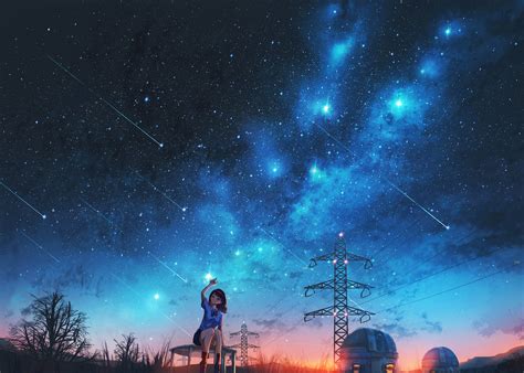 Obrázky Na Plochu Anime Dievčatá Hviezdna Noc Polárna žiara Meteor