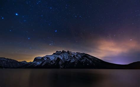 Banff Alberta Canada Lakes Mountains Night Stars Landscapes Clouds Sky