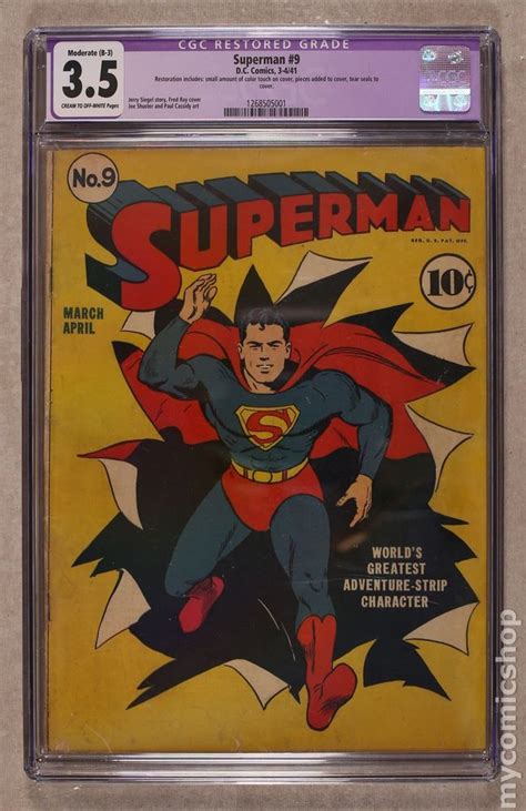 Superman 1st Series 9 1941 Cgc 35 Restored 1268505001 Superman 1