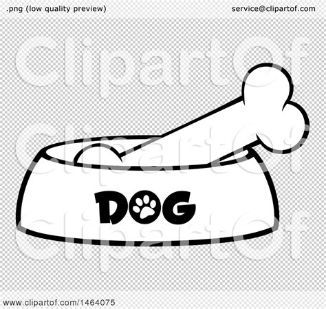 Clipart Of A Black And White Dog Bone In A Bowl Royalty Free Vector