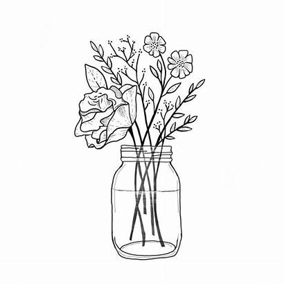 Jar Mason Flowers Drawing Rustic Clipart Simple