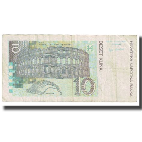 Banknote Croatia 10 Kuna 2001 Km38 Vf20 25 World Paper Money