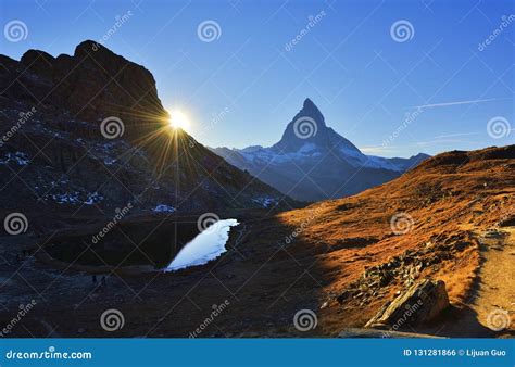 Matterhorn Peak Reflected In Riffelsee At Sunset Stock Photo Image Of