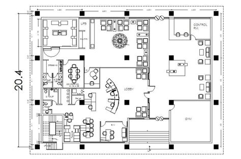Private Bank Office Distribution Plan With Furniture Cad Drawing