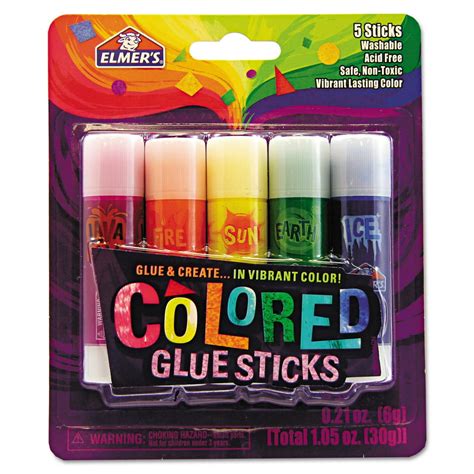 Elmers Colored Glue Stick Assorted 021 Oz 5 Per Pack