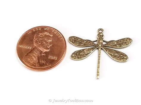 Large Antique Brass Dragonfly Charm 1 Loop Lot Size 10 04b