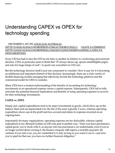 Understanding Capex Vs Opex Pdf