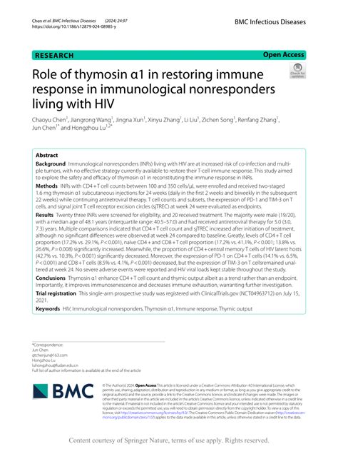 Pdf Role Of Thymosin α1 In Restoring Immune Response In Immunological