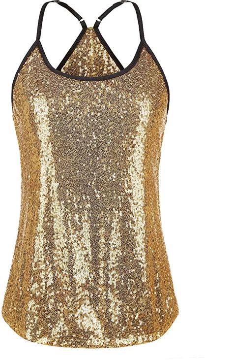 Amazon Meaneor Women S S Style Glitter Sequined Vest Tank Tops