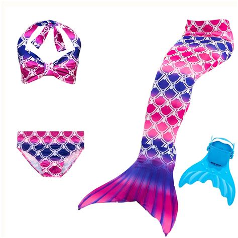 New 4 Piece Bikinis Set Swimmable Children Mermaid Tails With Monofin