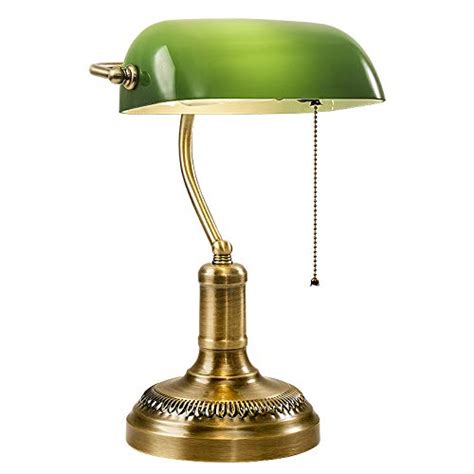 Traditional Bankers Lamp Bankers Desk Lamp Green Glass Shade Brass
