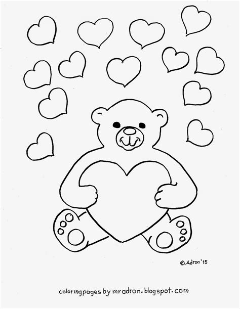 Coloring Pages for Kids by Mr. Adron: Love HeartsTeddy Bear, Free