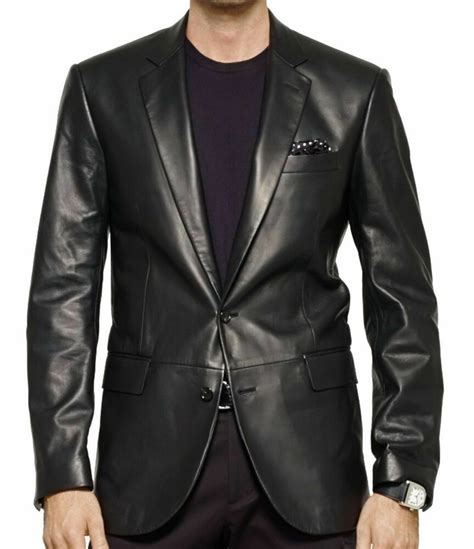 New Mens Genuine Soft Lambskin Leather Two Button Blazer Coat Jacket