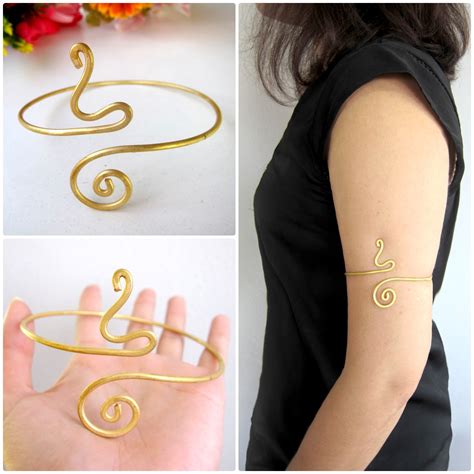 Celestite arm cuff armlet upper arm cuff body jewelry by spiralica. Golden Brass Upper Arm Bracelet / Armlet Cuff Coil Whorl ...