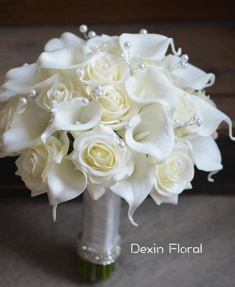 Ivory Bridal Bouquets Real Touch Roses Calla Lilies Wedding Etsy